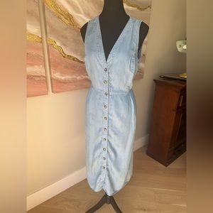 Reitmans Flare Midi Dress, Indigo Tencel, Button Down Dress, WEDDING GUEST DRESS